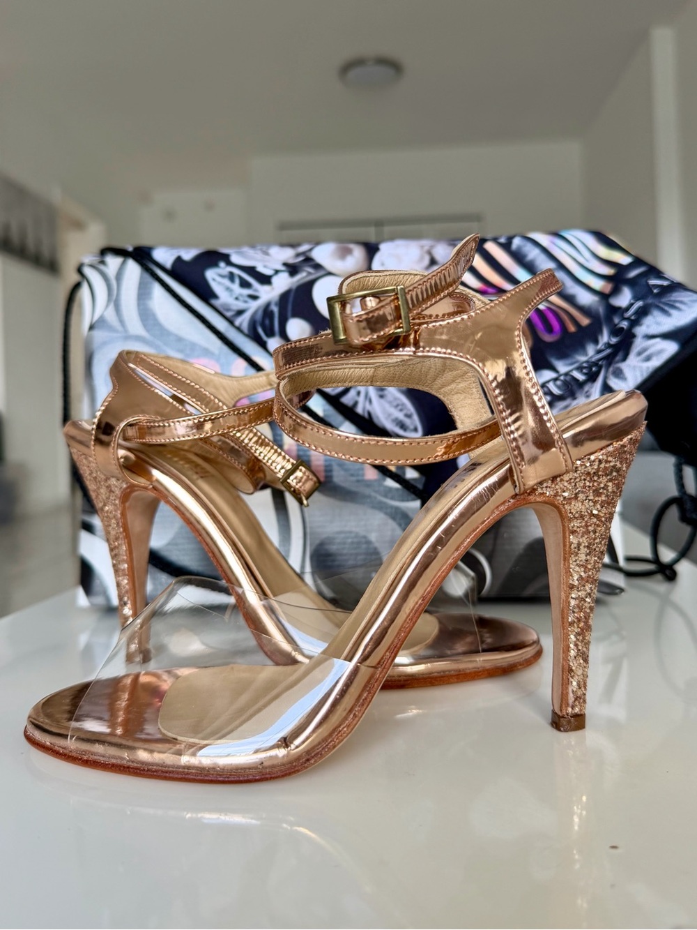 New Rose Gold Mosh Mosh Women's Tango Dancing Shoes Strappy Clear Size 8 Leather